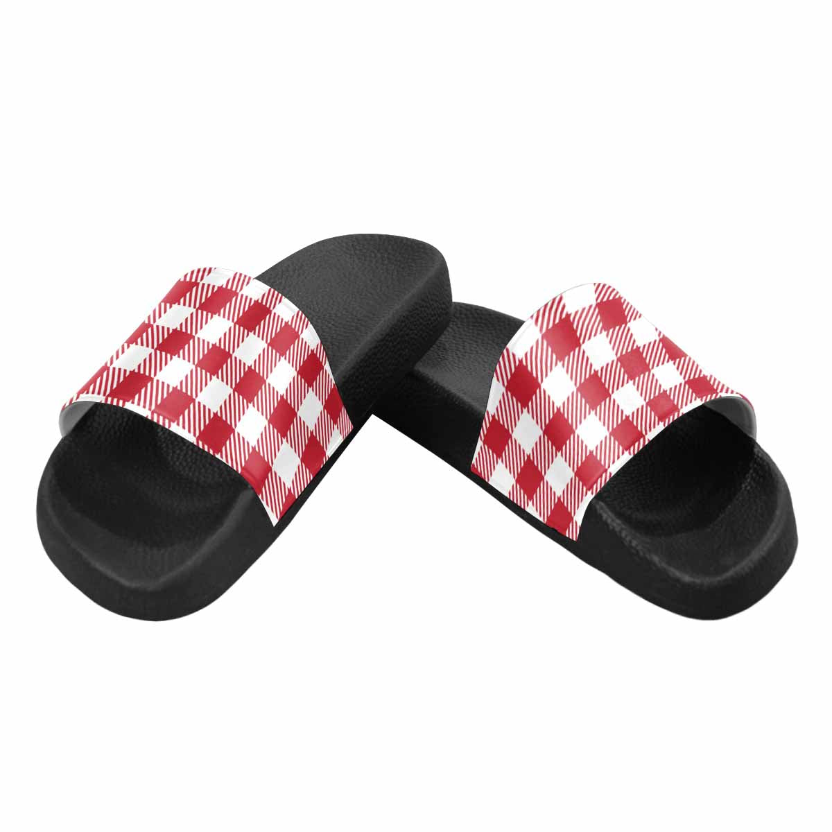 Mens Slide Sandals, Buffalo Plaid Red And White