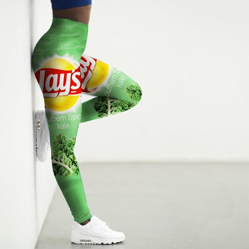 Sport Leggings Women 3D Snacks Print Tights Yoga Pants Gym Legins