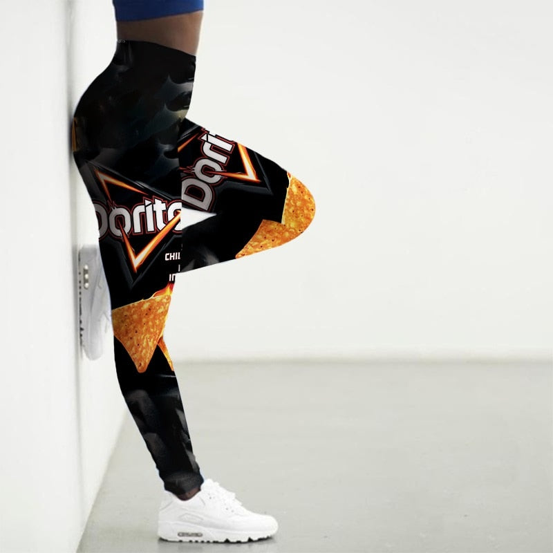 Sport Leggings Women 3D Snacks Print Tights Yoga Pants Gym Legins