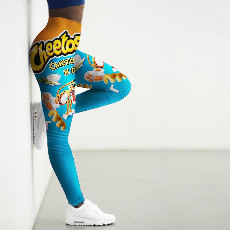 Sport Leggings Women 3D Snacks Print Tights Yoga Pants Gym Legins