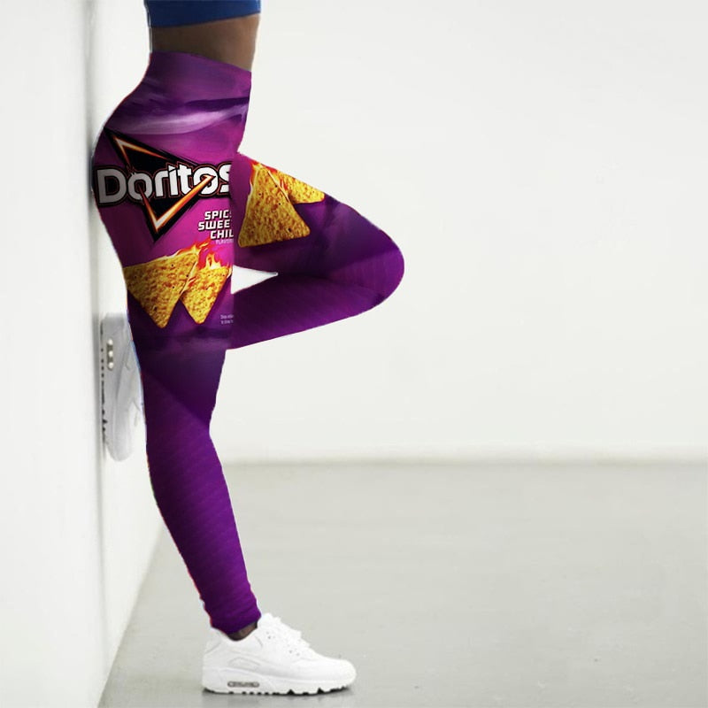 Sport Leggings Women 3D Snacks Print Tights Yoga Pants Gym Legins