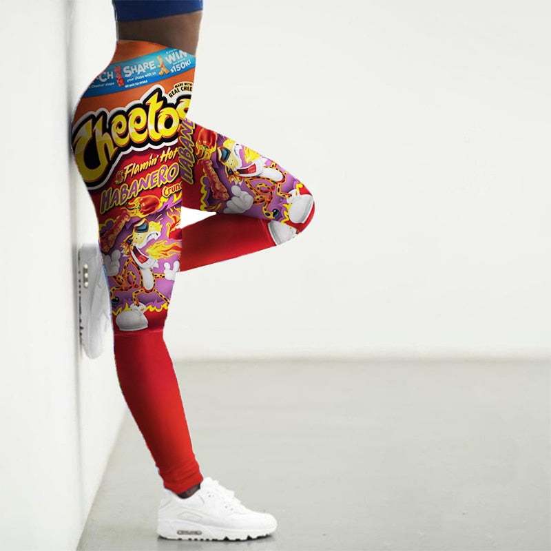 Sport Leggings Women 3D Snacks Print Tights Yoga Pants Gym Legins