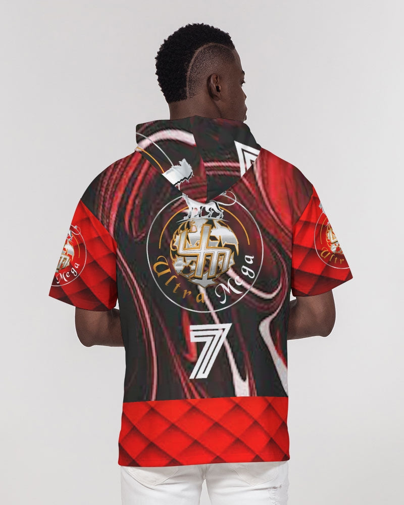 Red Marble 7 Mens Short Sleeve Hoodie