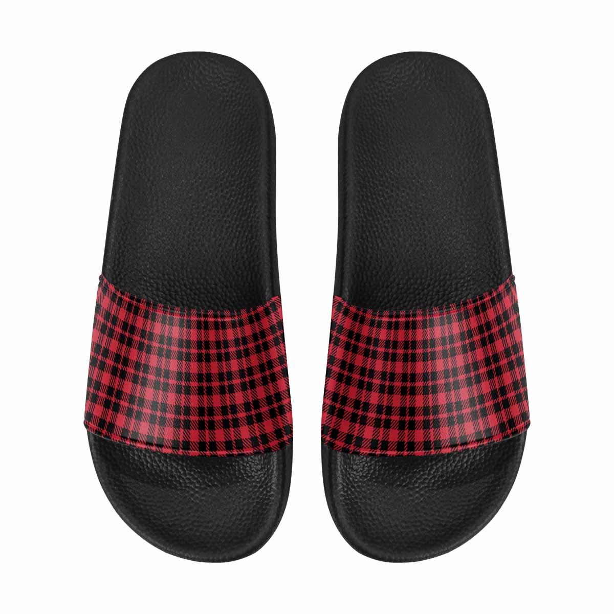 Mens Slide Sandals, Buffalo Plaid Red And Black
