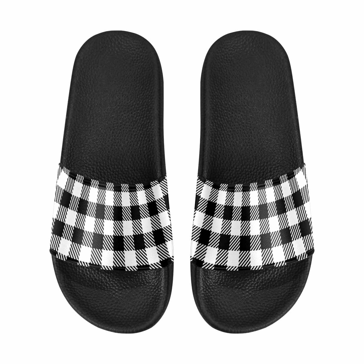 Mens Slide Sandals, Buffalo Plaid Black And White