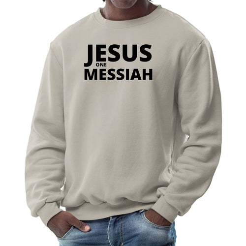 Mens Long Sleeve Graphic Sweatshirt Jesus One Messiah Black