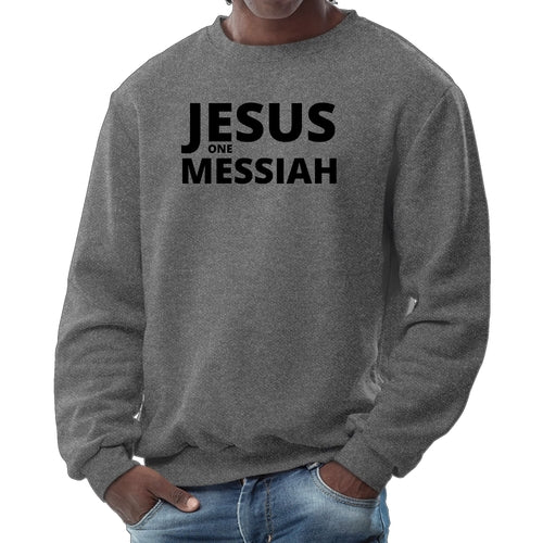 Mens Long Sleeve Graphic Sweatshirt Jesus One Messiah Black