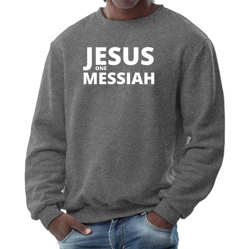 Mens Long Sleeve Graphic Sweatshirt Jesus One Messiah