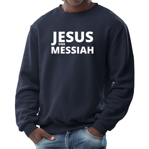 Mens Long Sleeve Graphic Sweatshirt Jesus One Messiah