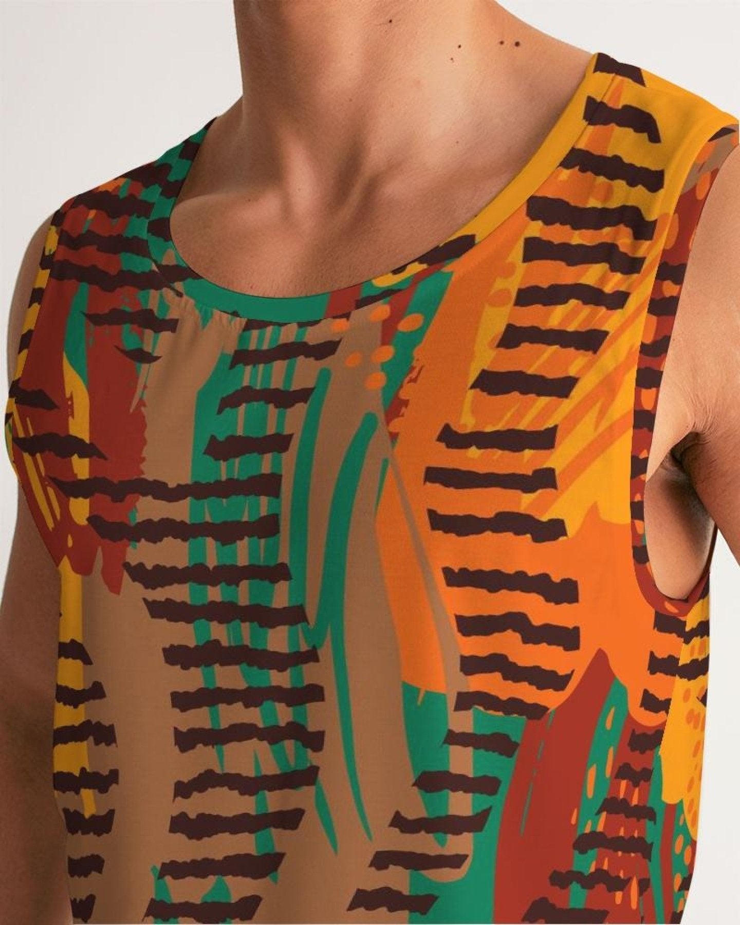 Mens Tank Top, Orange And Brown Tie Dye Pattern Sports Top