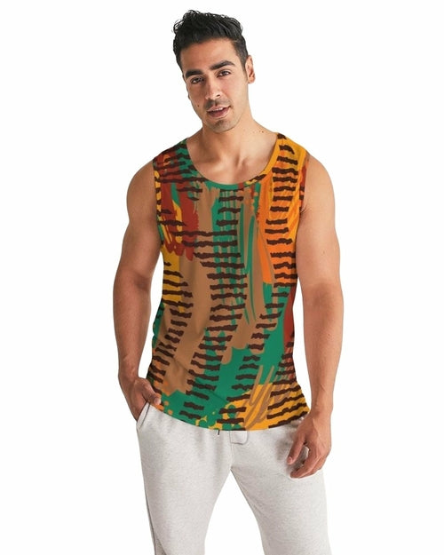 Mens Tank Top, Orange And Brown Tie Dye Pattern Sports Top