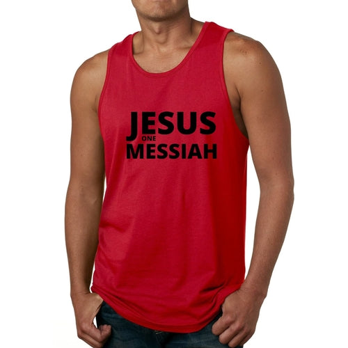 Mens Tank Top Fitness Shirt Jesus One Messiah Black Illustration