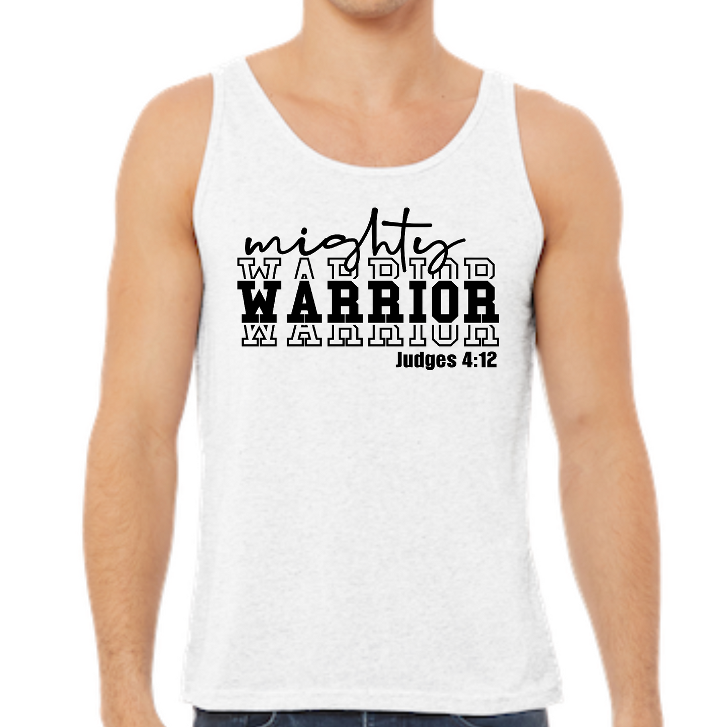 Mens Tank Top Fitness Shirt Mighty Warrior Black Illustration