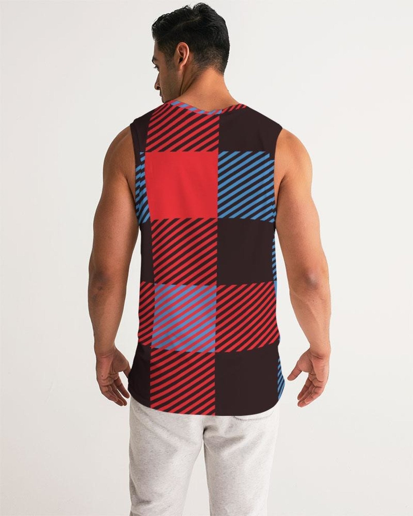 Mens Tank Top, Multicolor Flannel Pattern Sports Top