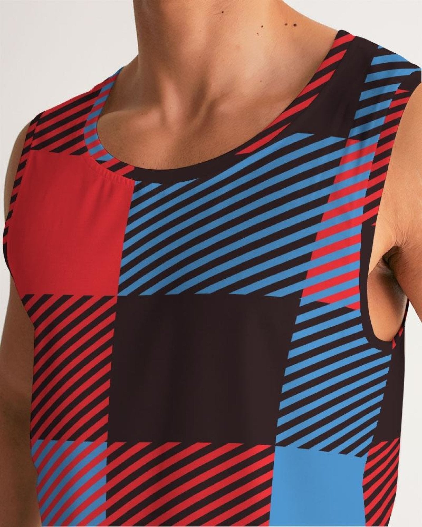 Mens Tank Top, Multicolor Flannel Pattern Sports Top