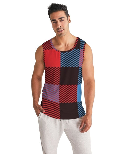 Mens Tank Top, Multicolor Flannel Pattern Sports Top