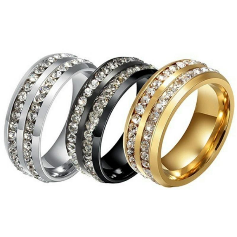 Luxury Womens & Mens Fashion Double Rows Rhinestones Titanium