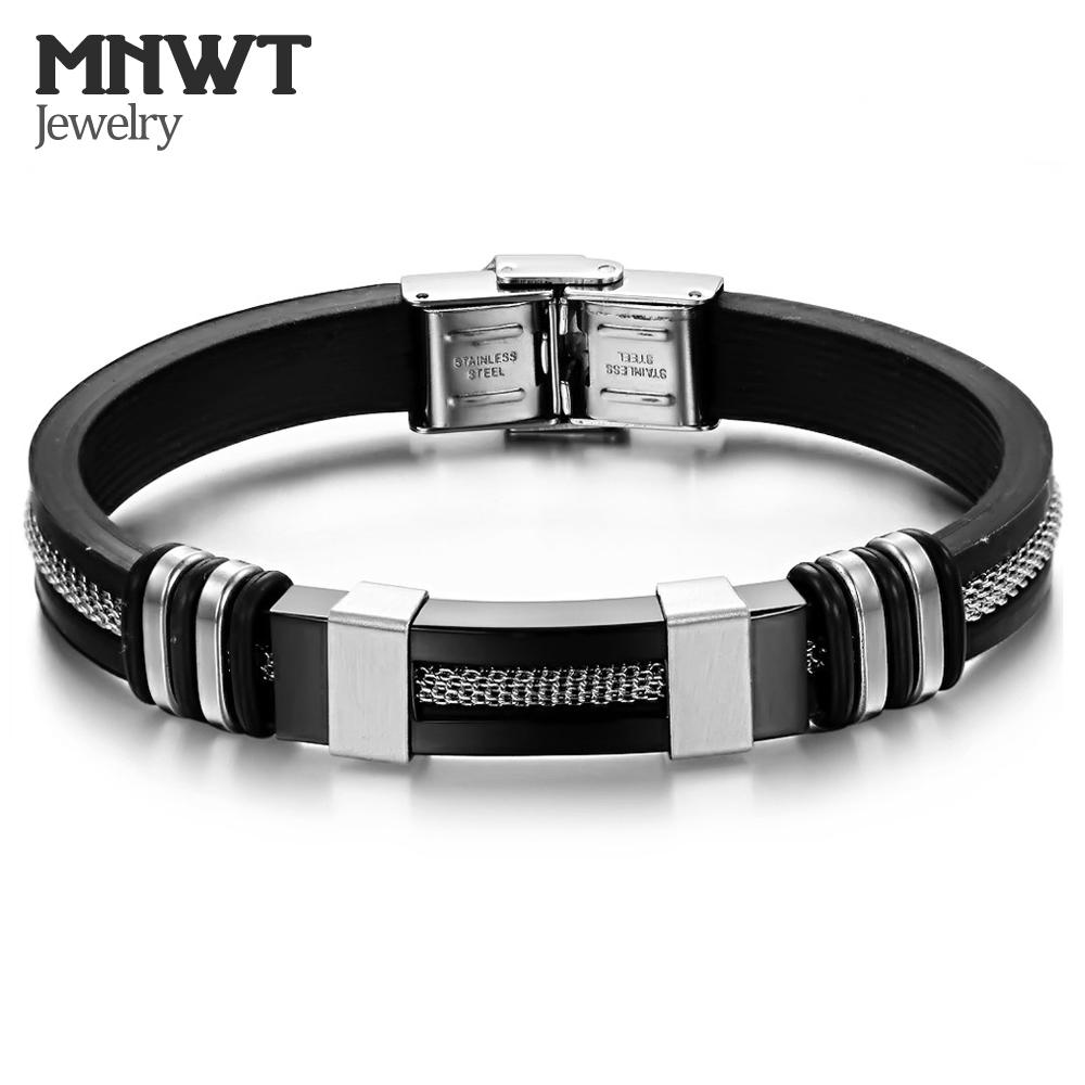 MNWT Mens Bracelets Stainless Steel Black Silicone Bracelets Charm