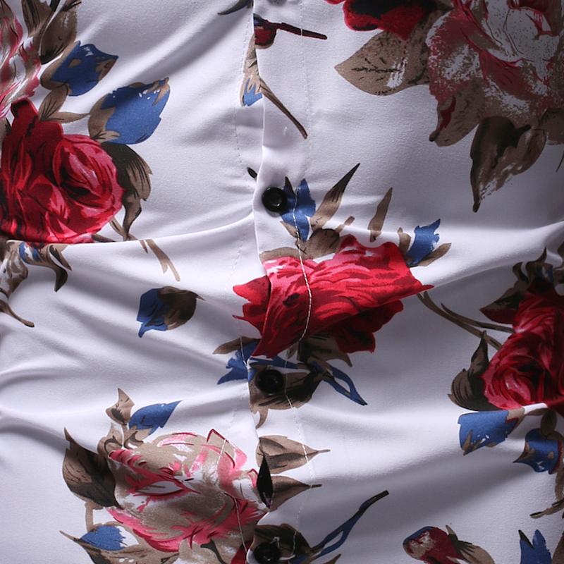 Flower Print Mens Long Sleeve Shirt Casual Tops Cotton Slim Fit Shirts