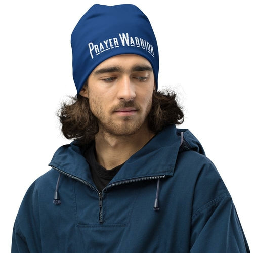 Beanie Hat - Blue Slouchy Beanie Prayer Warrior Print Men/women