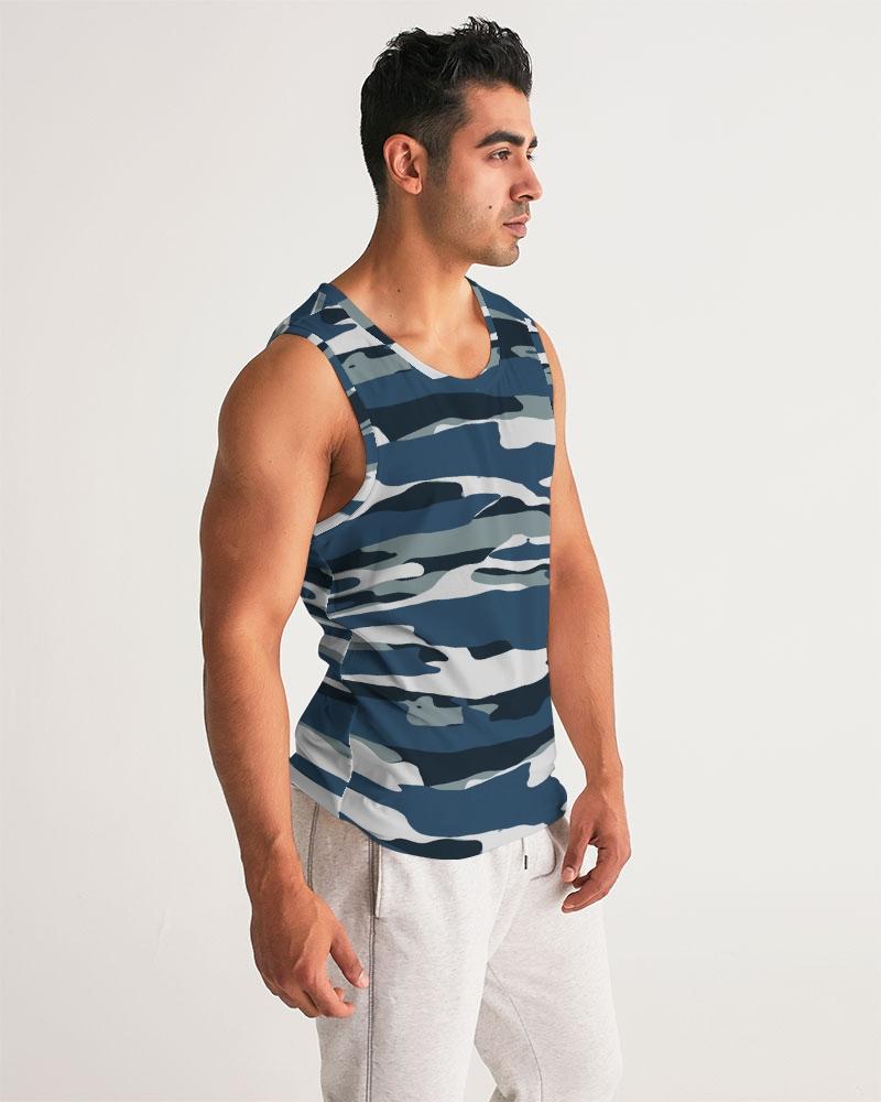 Mens Tank Top / Camo Blue And Grey Sports Shirt