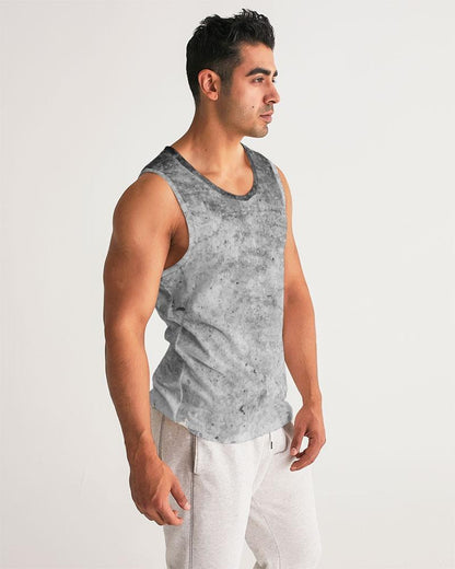 Mens Graphic Tank Top, Black & Gray Grunge Print