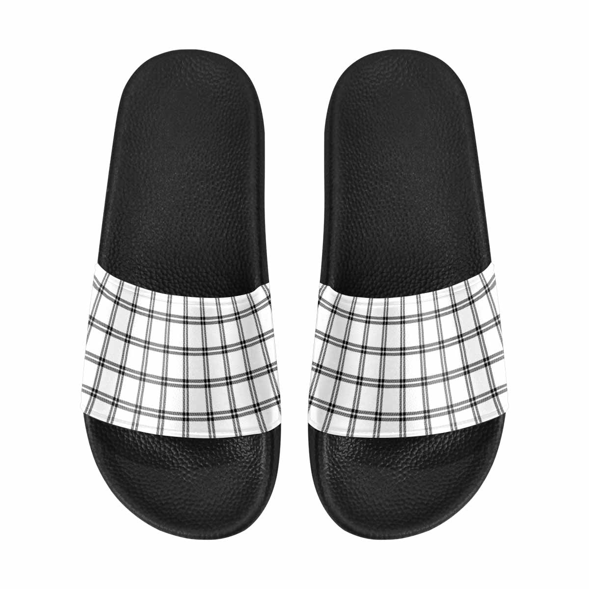 Mens Slide Sandals,      Buffalo Plaid Black And White