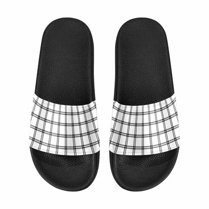 Mens Slide Sandals,      Buffalo Plaid Black And White