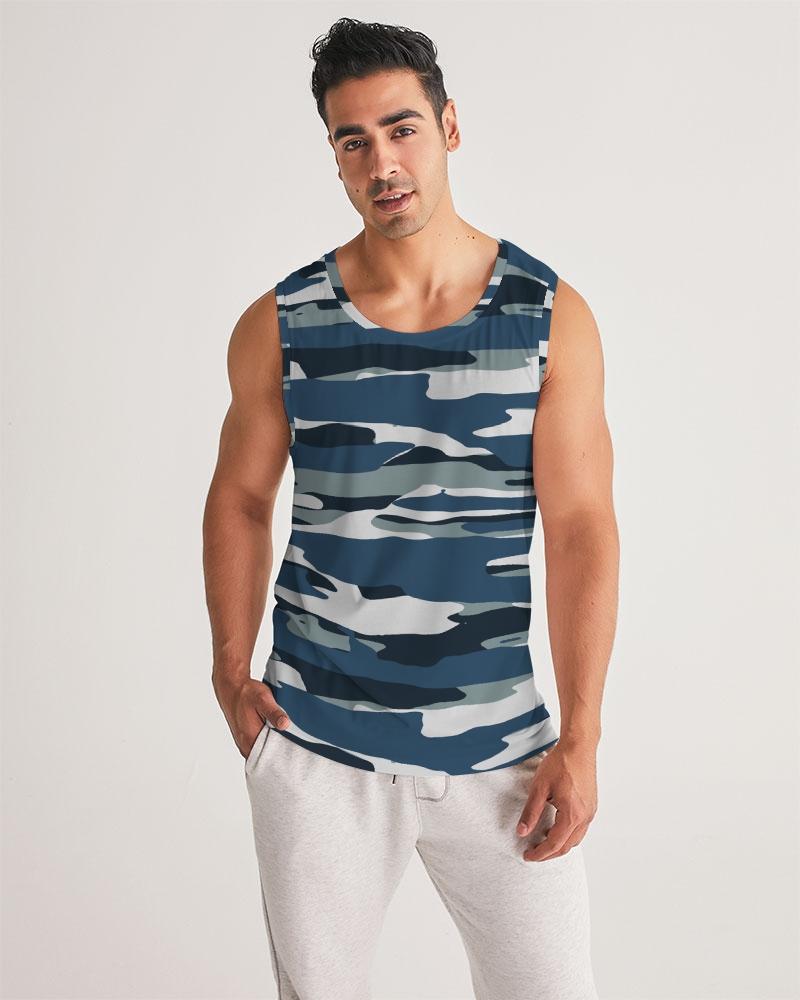Mens Tank Top / Camo Blue And Grey Sports Shirt