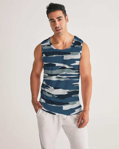 Mens Tank Top / Camo Blue And Grey Sports Shirt