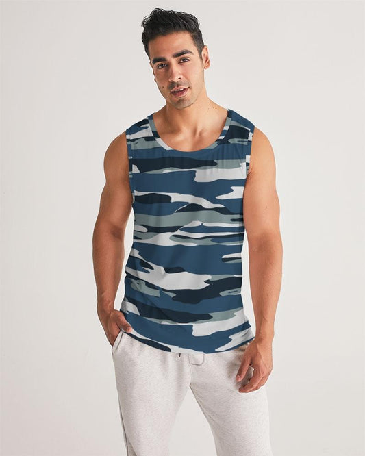 Mens Tank Top / Camo Blue And Grey Sports Shirt