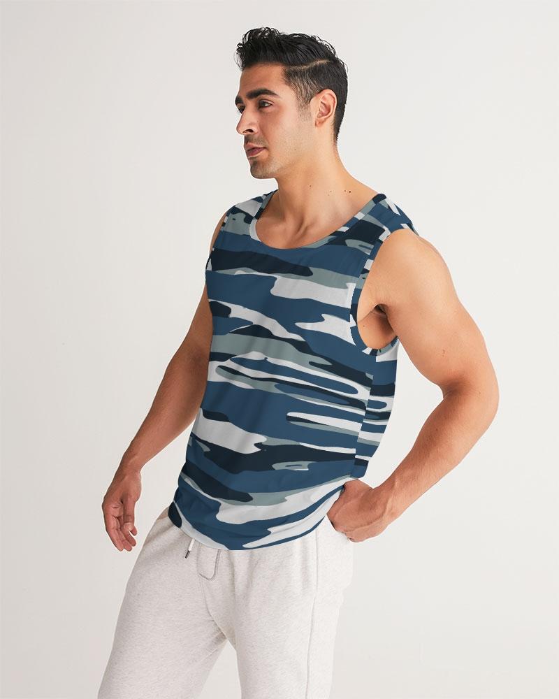 Mens Tank Top / Camo Blue And Grey Sports Shirt