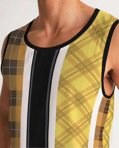 Mens Tank Top / Yellow And Black Tartan Style Sports Top