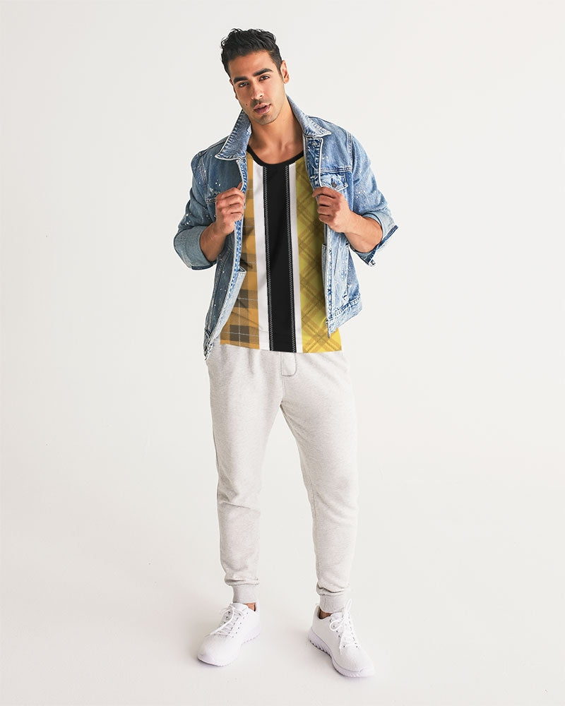 Mens Tank Top / Yellow And Black Tartan Style Sports Top