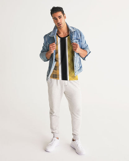 Mens Tank Top / Yellow And Black Tartan Style Sports Top