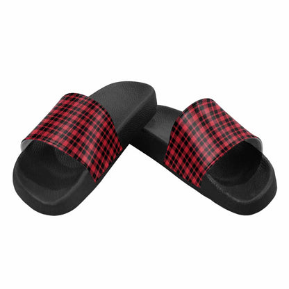 Mens Slide Sandals,      Buffalo Plaid Red And Black