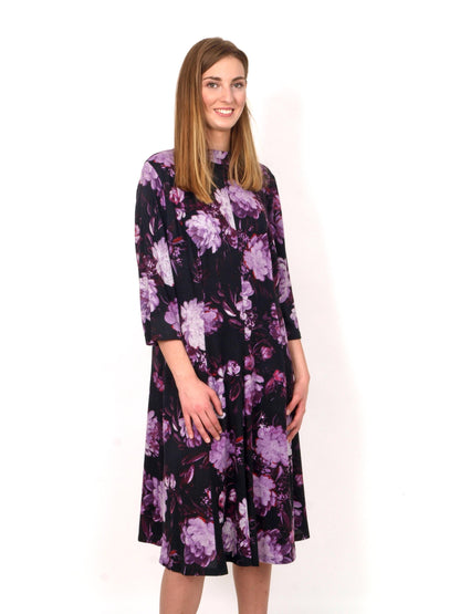 Black dress with purple flowers