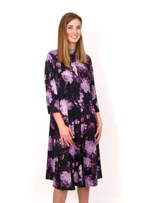 Black dress with purple flowers