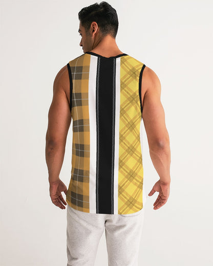 Mens Tank Top / Yellow And Black Tartan Style Sports Top