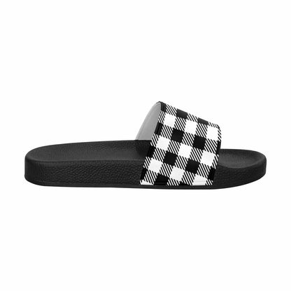 Mens Slide Sandals,      Buffalo Plaid Black And White