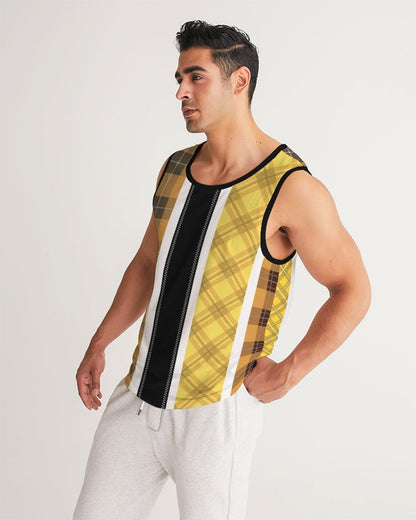 Mens Tank Top / Yellow And Black Tartan Style Sports Top