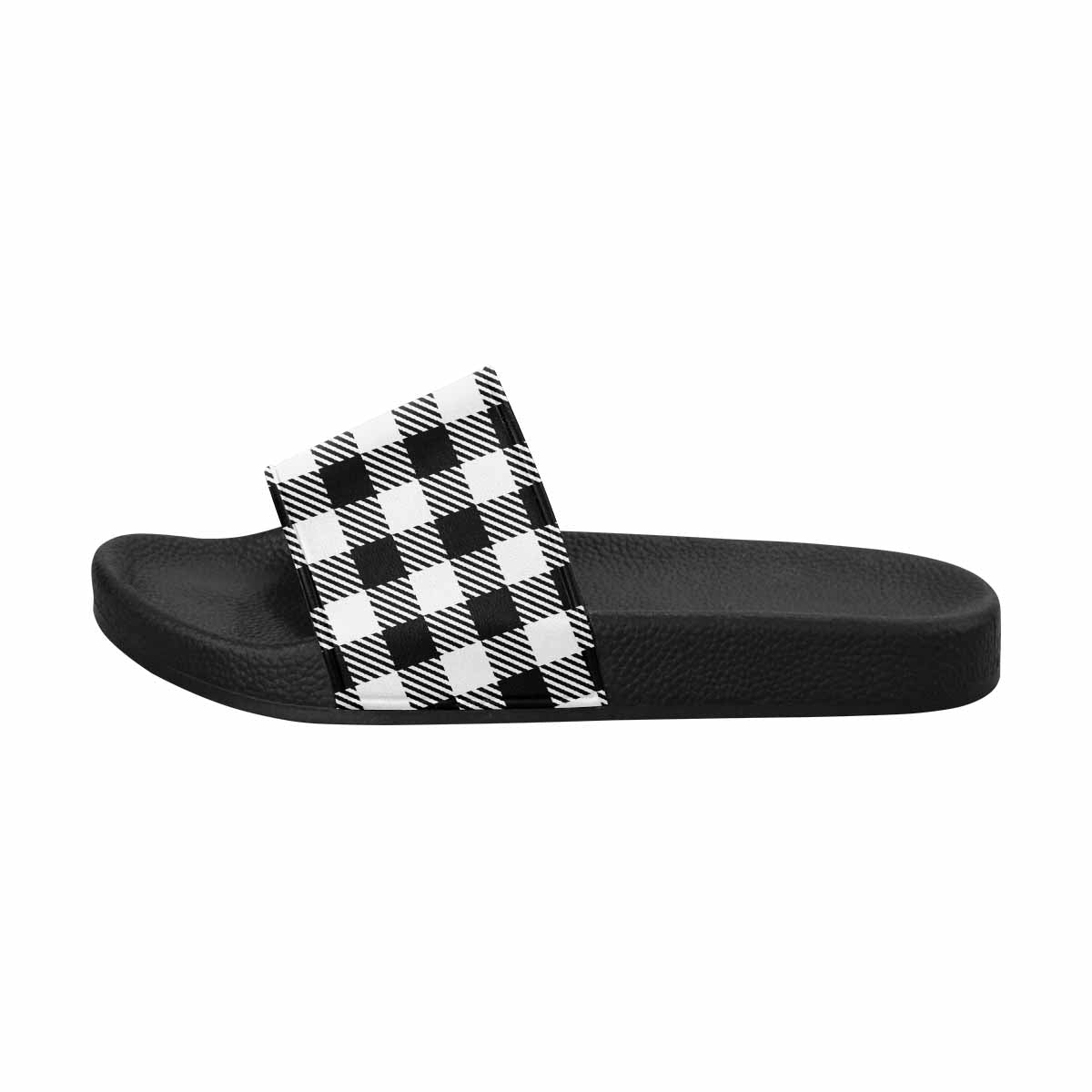 Mens Slide Sandals,      Buffalo Plaid Black And White