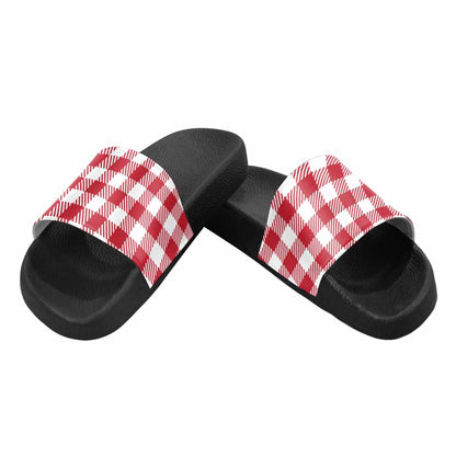 Mens Slide Sandals,      Buffalo Plaid Red And White
