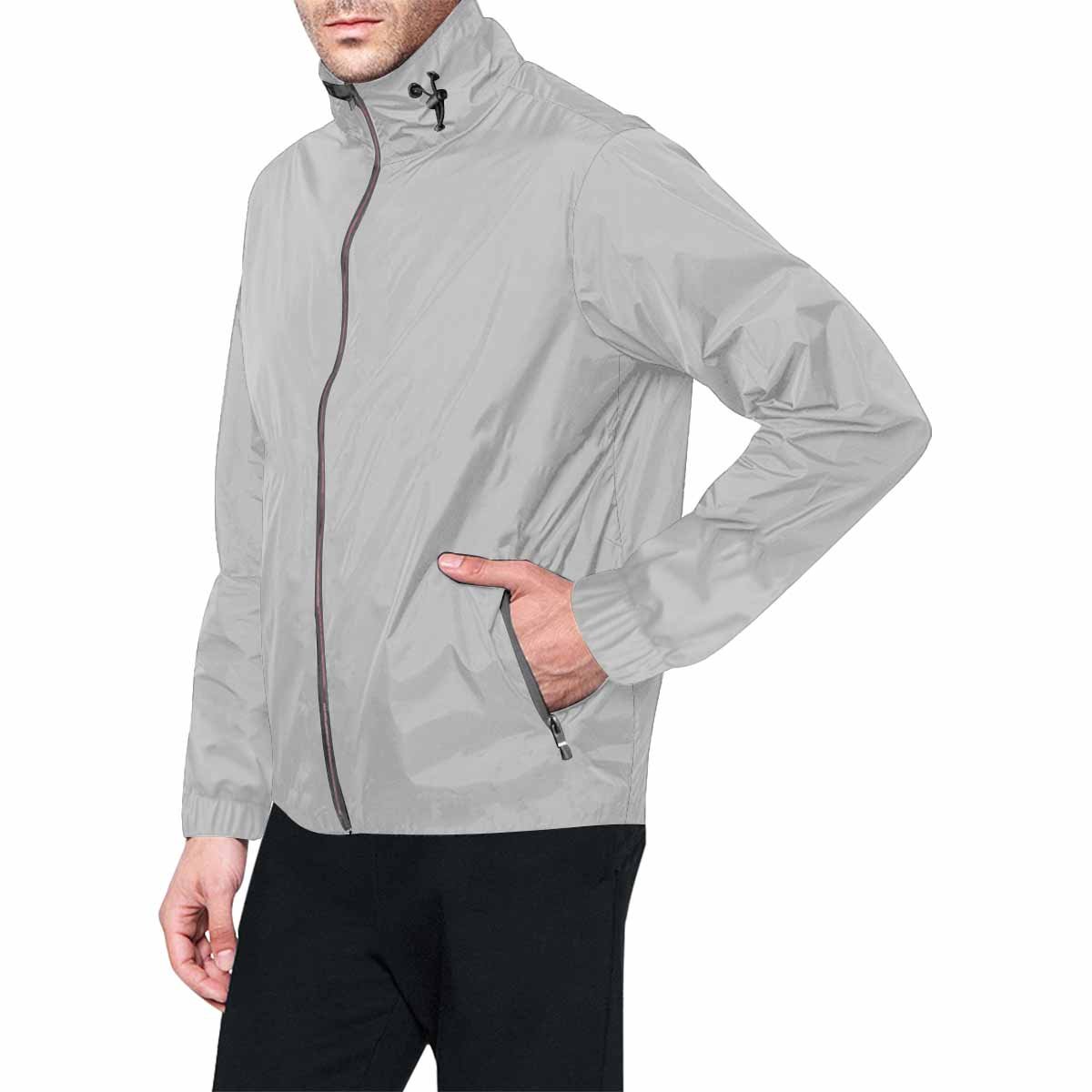 Mens Hooded Windbreaker Jacket - Light Grey