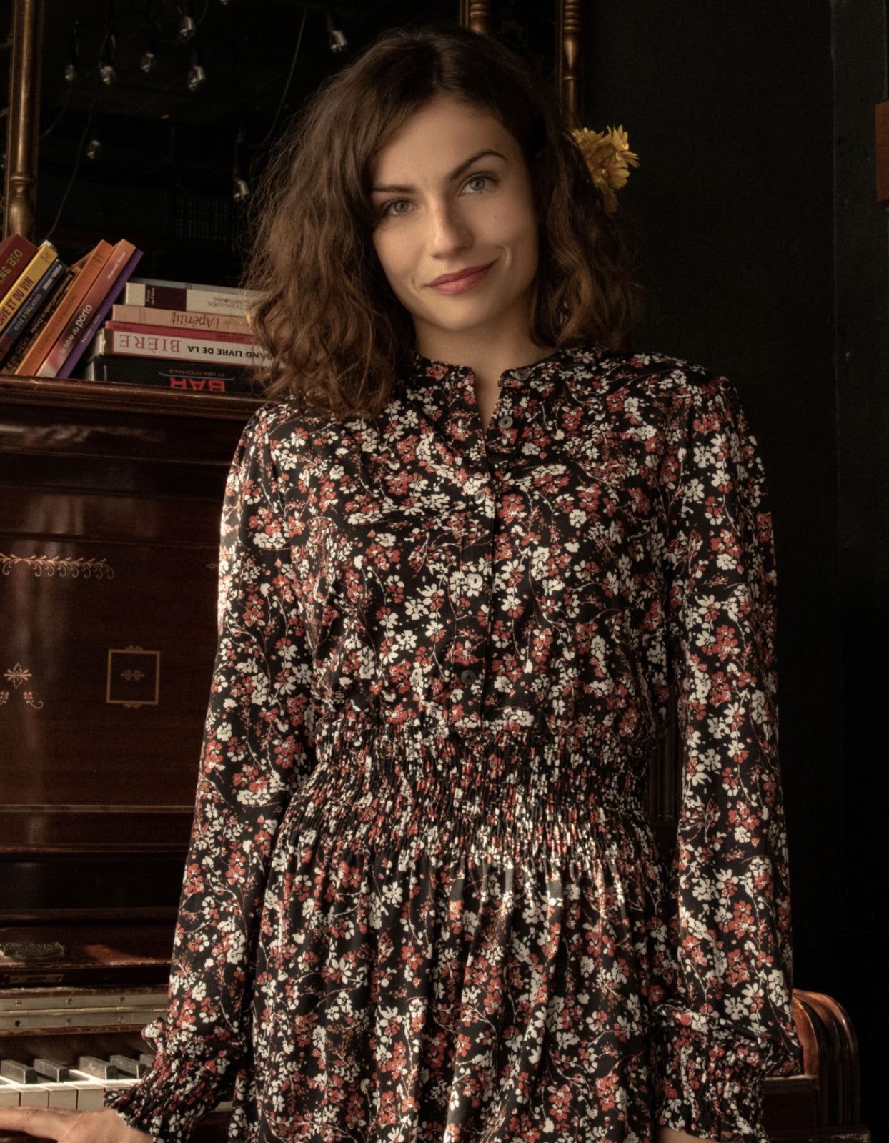 Lydia Dress Soft Knit Stretch Ditsy Flowers