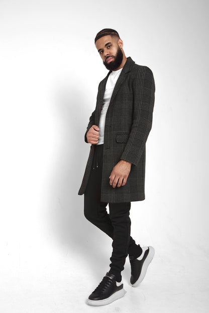 Mens Single Breasted Check Design Overcoat