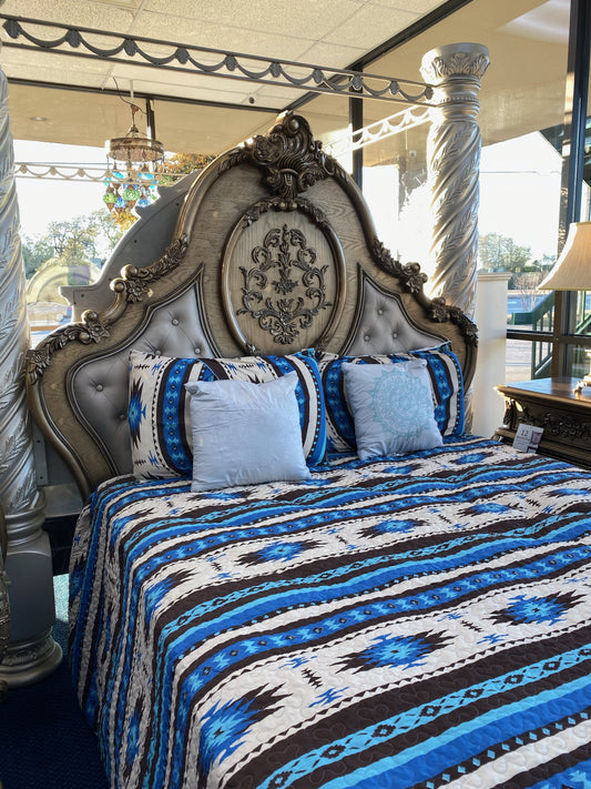 Southwest Feathers & Flowers Bull Skull Aztec Quilt Coverlet - 5 Piece