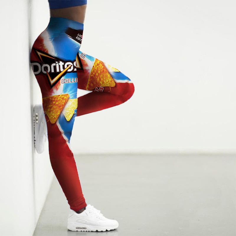Sport Leggings Women 3D Snacks Print Tights Yoga Pants Gym Legins