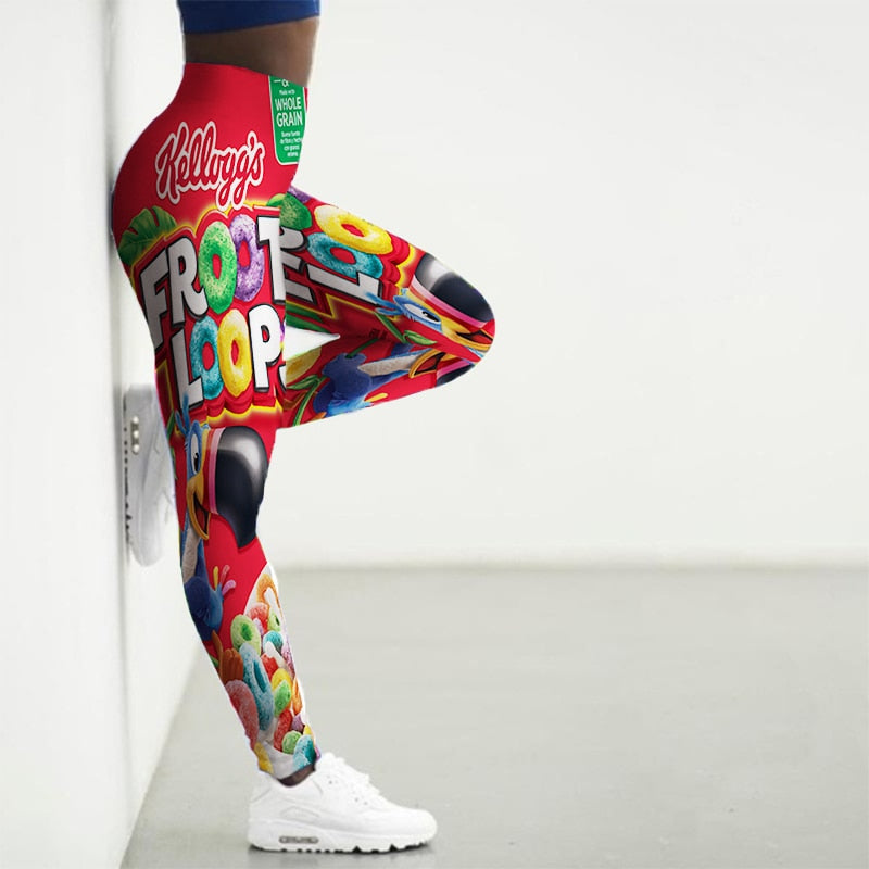 Sport Leggings Women 3D Snacks Print Tights Yoga Pants Gym Legins