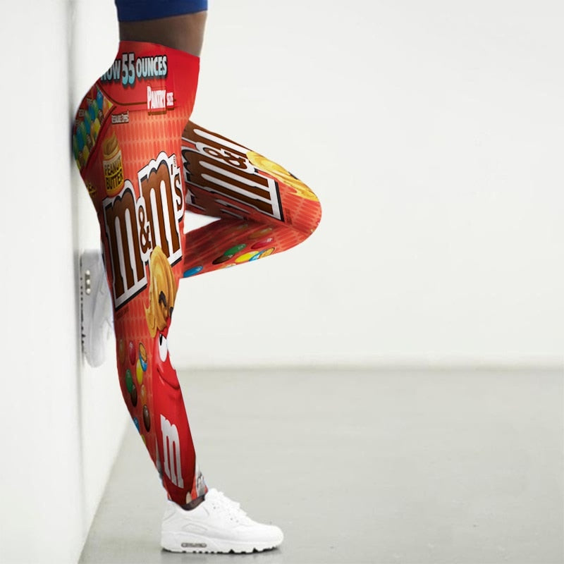 Sport Leggings Women 3D Snacks Print Tights Yoga Pants Gym Legins